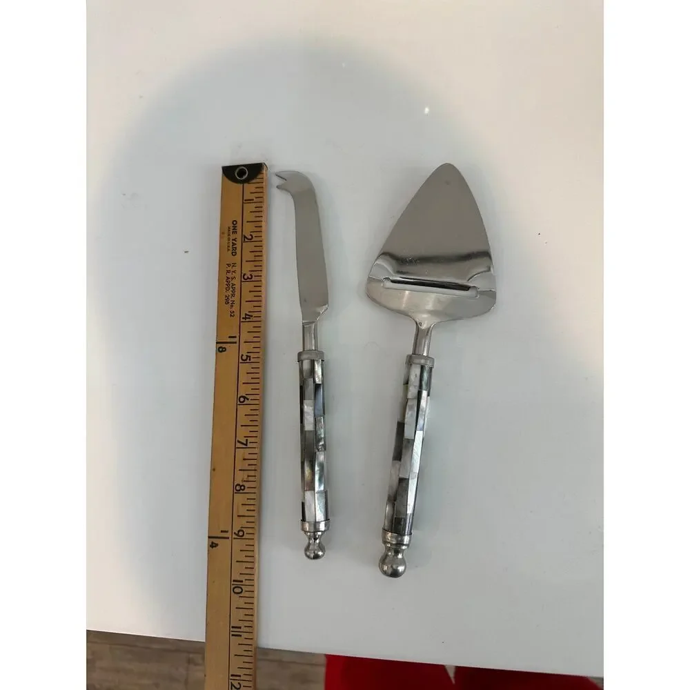 Vintage 2Pc Cheese Serving Set Knife Abalone Shell Handles